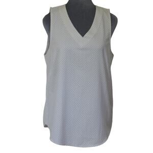 Maddie Eden Ruth White Polka Dot V-Neck Sleeveless Blouse Women's Large
